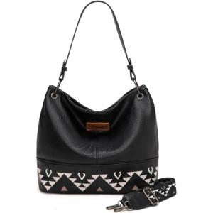 Wrangler Hobo Bags for Women Vegan Leather Top Handle Shoulder Purses and Handbags(Western Black)