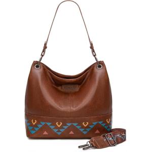 Wrangler Hobo Bags for Women Vegan Leather Top Handle Shoulder Purses and Handbags(Western Brown)