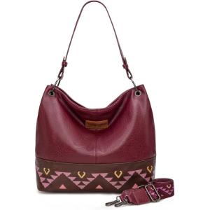 Wrangler Hobo Bags for Women Vegan Leather Top Handle Shoulder Purses and Handbags(Western Burgundy)