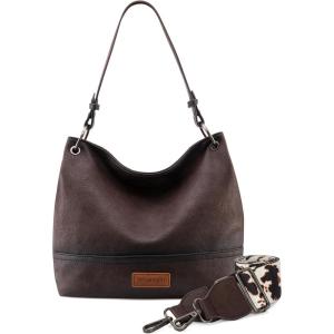 Wrangler Hobo Bags for Women Vegan Leather Top Handle Shoulder Purses and Handbags(With Strap Distressed-coffee)