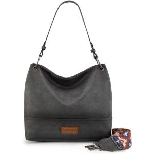 Wrangler Hobo Bags for Women Vegan Leather Top Handle Shoulder Purses and Handbags(With Strap Distressed-grey)