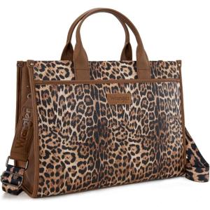 Wrangler Laptop Bag for Women 15.6 Inch Vintage Work Tote Bag for Business Briefcase Handbag with Adjustable Shoulder Strap(Leopard Print)