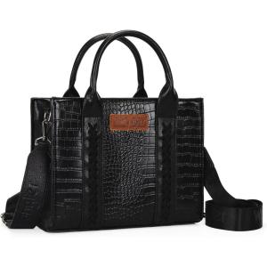 Wrangler Medium Tote Bag for Women Designer Satchel Handbags Top-handle Purses with Strap(Crocodile-black)