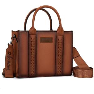 Wrangler Medium Tote Bag for Women Designer Satchel Handbags Top-handle Purses with Strap(Distressed-brown)