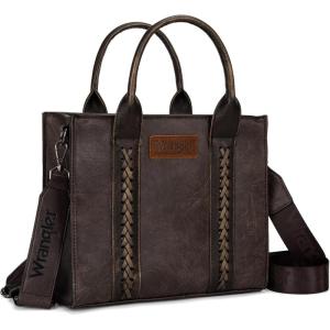 Wrangler Medium Tote Bag for Women Designer Satchel Handbags Top-handle Purses with Strap(Vintage-coffee)