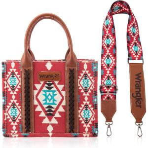 Wrangler Purse Aztec Tote Bag for Women Western Top-handle Hobo Handbags(Angel Diamond Burgundy-guitar Strap M)