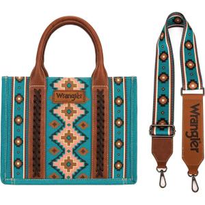 Wrangler Purse Aztec Tote Bag for Women Western Top-handle Hobo Handbags(Angel Diamond Dark Turquoise-guitar Strap M)