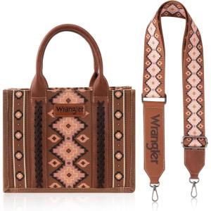 Wrangler Purse Aztec Tote Bag for Women Western Top-handle Hobo Handbags(Angel Diamond Darkbrown-guitar Strap M)