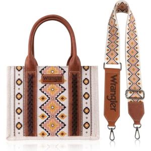 Wrangler Purse Aztec Tote Bag for Women Western Top-handle Hobo Handbags(Ba Angel White – Wide Strap M)