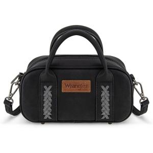 Wrangler Small Crossbody Purses for Women Boston Barrel Bag Mini Top Handle Bags with Crossbody Strap(Black)