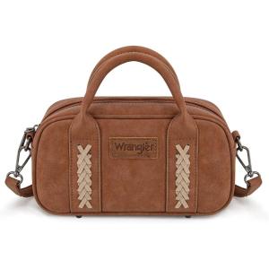 Wrangler Small Crossbody Purses for Women Boston Barrel Bag Mini Top Handle Bags with Crossbody Strap(Brown)