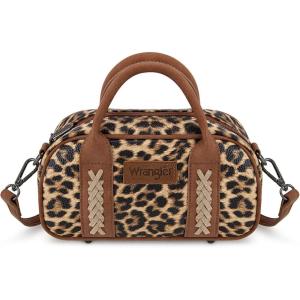 Wrangler Small Crossbody Purses for Women Boston Barrel Bag Mini Top Handle Bags with Crossbody Strap(Leopard Print Light Pink)