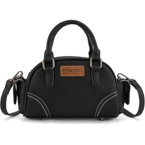 Wrangler Small Crossbody Purses for Women Boston Barrel Bag Mini Top Handle Bags with Crossbody Strap(Pocket Black)