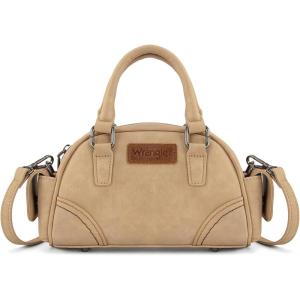 Wrangler Small Crossbody Purses for Women Boston Barrel Bag Mini Top Handle Bags with Crossbody Strap(Pocket Tan)