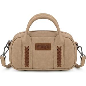 Wrangler Small Crossbody Purses for Women Boston Barrel Bag Mini Top Handle Bags with Crossbody Strap(Tan)