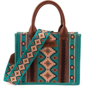 Wrangler Tote Bag for Women Western Purse and Aztec Satchel Handbag(Angel Diamond Teal Blue (Guitar Strap))