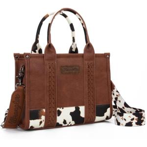 Wrangler Tote Bags for Women Top-handle Handbags and Purse for Women with Adjustable Strap(A-cow Print Brown)