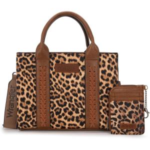 Wrangler Tote Bags for Women Western Purse and Handbags Satchel Top-handle with Card Holder(B-leopard Print)