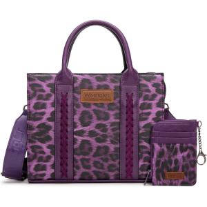 Wrangler Tote Bags for Women Western Purse and Handbags Satchel Top-handle with Card Holder(Distressed-purple)
