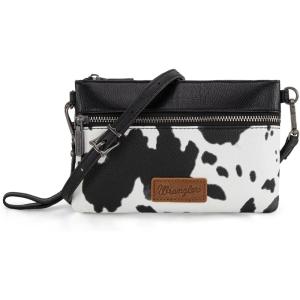 Wrangler Western Cowhide Crossbody Bags for Women Clutch Wristlet Purse(Cowprint Black)