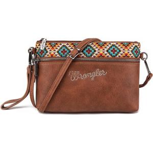 Wrangler Western Cowhide Crossbody Bags for Women Clutch Wristlet Purse(Embroidered-brown)