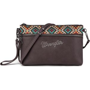 Wrangler Western Cowhide Crossbody Bags for Women Clutch Wristlet Purse(Embroidered-coffee)