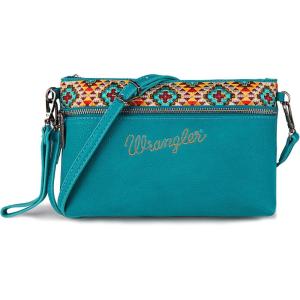Wrangler Western Cowhide Crossbody Bags for Women Clutch Wristlet Purse(Embroidered-turquoise)