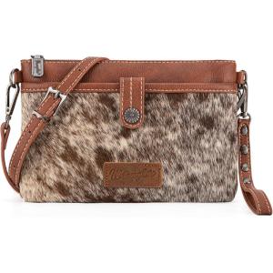 Wrangler Western Cowhide Crossbody Bags for Women Clutch Wristlet Purse(Horsehair-brown)