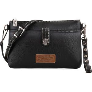 Wrangler Western Cowhide Crossbody Bags for Women Clutch Wristlet Purse(Plain-absolute Black)