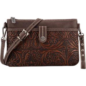 Wrangler Western Cowhide Crossbody Bags for Women Clutch Wristlet Purse(Tooling-coffee)