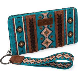 X Wrangler Wristlet Western Wallet Boho Aztec Credit Card Holder for Women(2023 Dark Turquoise)