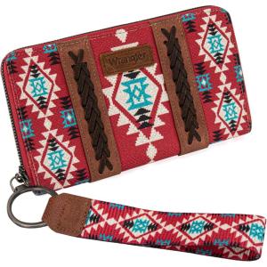 X Wrangler Wristlet Western Wallet Boho Aztec Credit Card Holder for Women(2203 Burgundy)