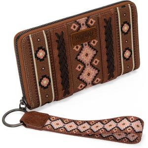 X Wrangler Wristlet Western Wallet Boho Aztec Credit Card Holder for Women(2203 Dark Brown)