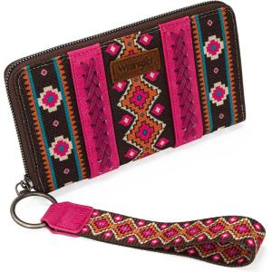 X Wrangler Wristlet Western Wallet Boho Aztec Credit Card Holder for Women(2203 Hot Pink)