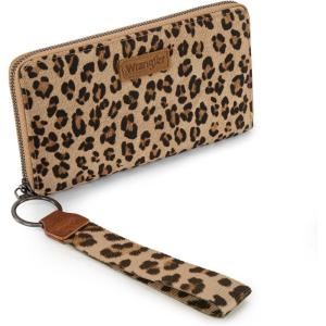 X Wrangler Wristlet Western Wallet Boho Aztec Credit Card Holder for Women(Leopard)