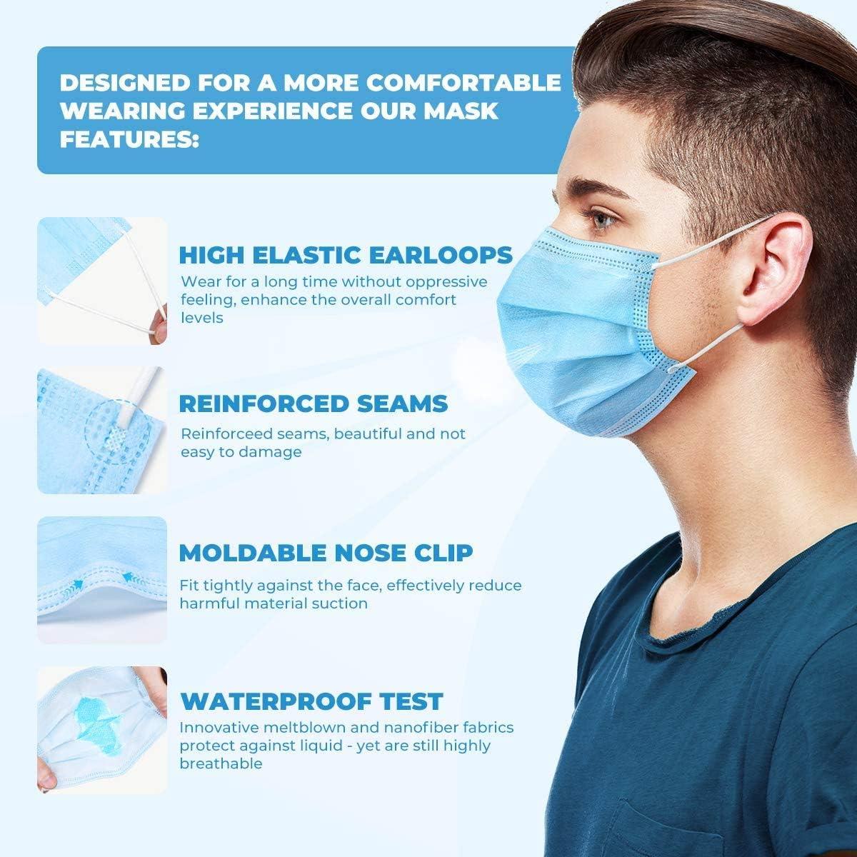 image2000 PCS Bulk Blue Face Masks 40 Packs 50pcsPack Non Woven Thick 3Layers Breathable Facial Masks with Adjustable Earloop Mouth and Nose Cover