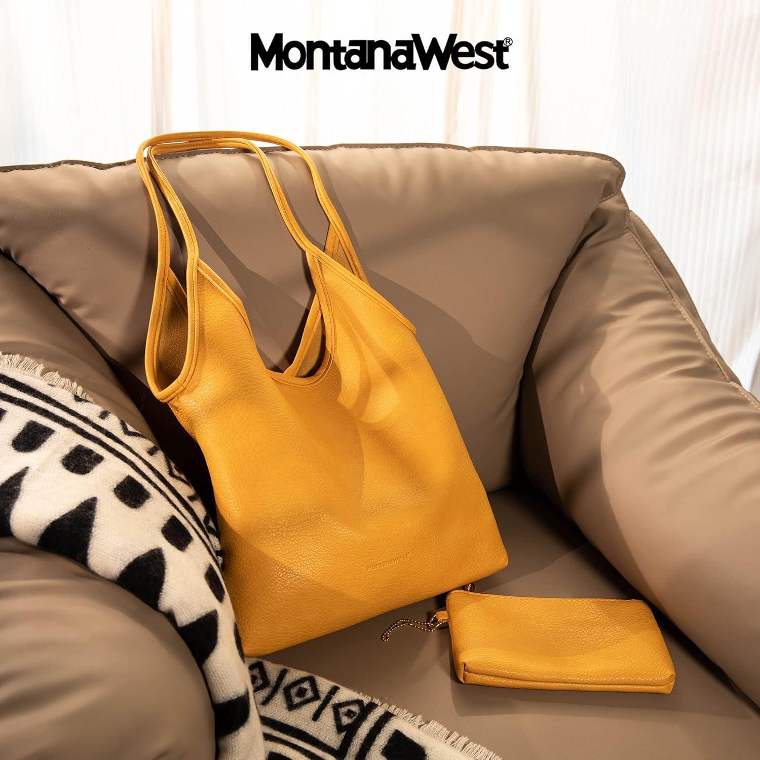 imageMontana West Hobo Bags for Women Designer Top Handle Purses Soft Ladies PU Leather Shoulder Handbag Set MWC2111YL