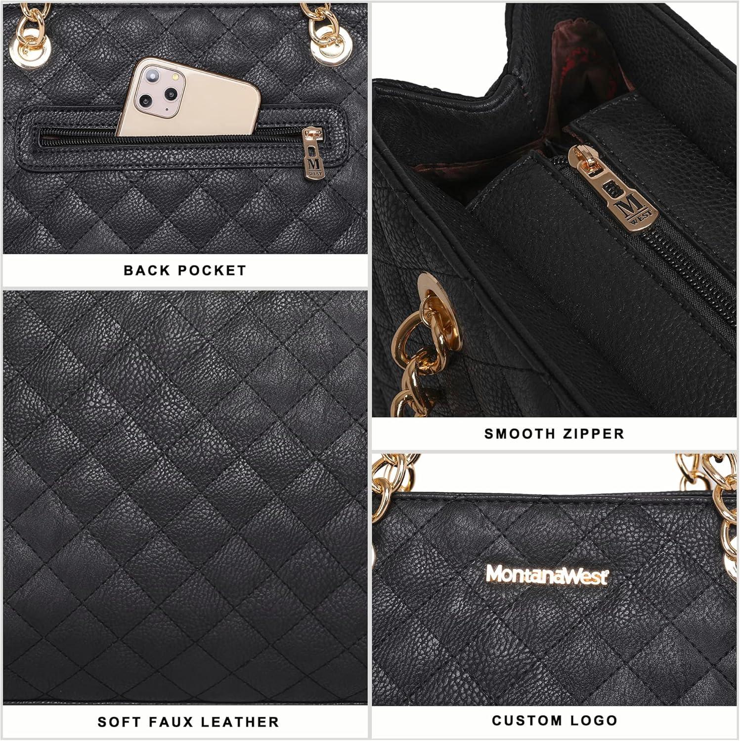 imageMontana West MEDIUM Tote Bag for Women Quilted Chain Handbags Shoulder Purse