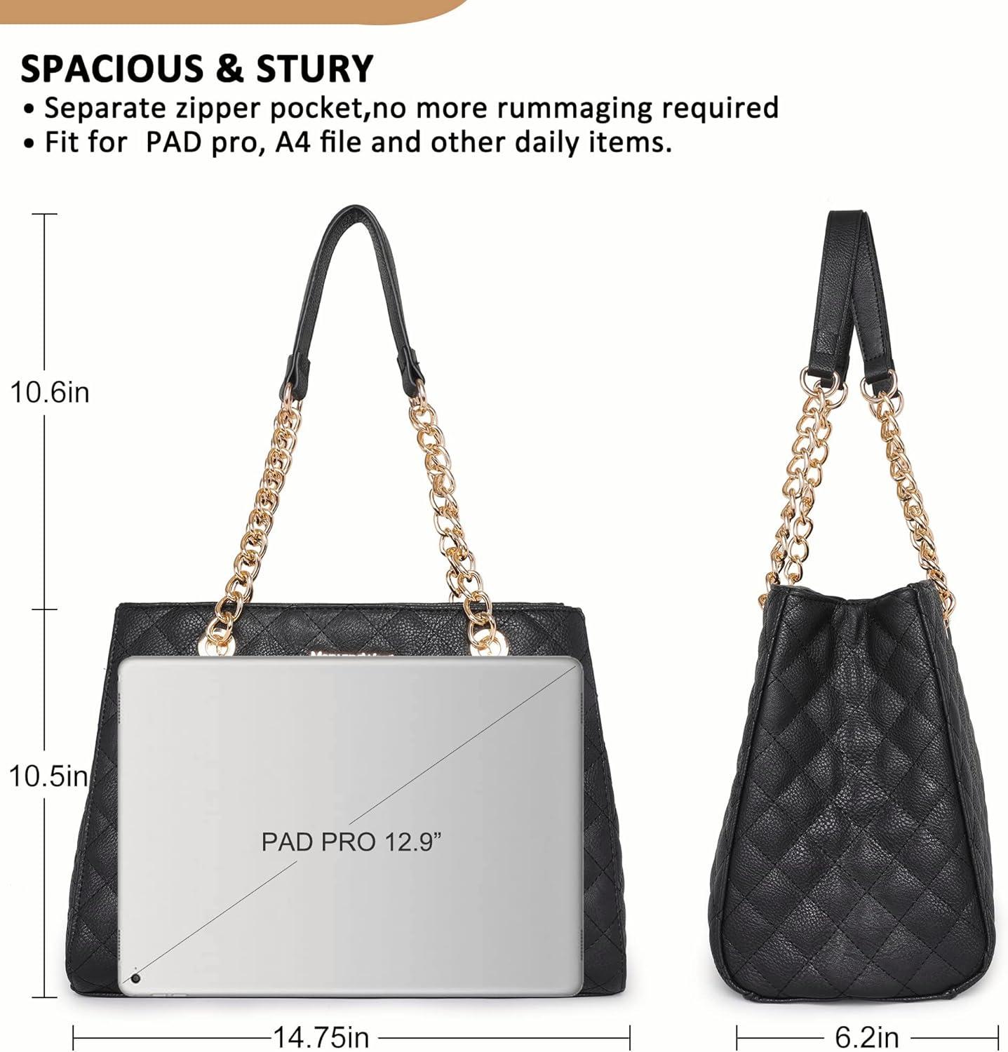 imageMontana West MEDIUM Tote Bag for Women Quilted Chain Handbags Shoulder Purse