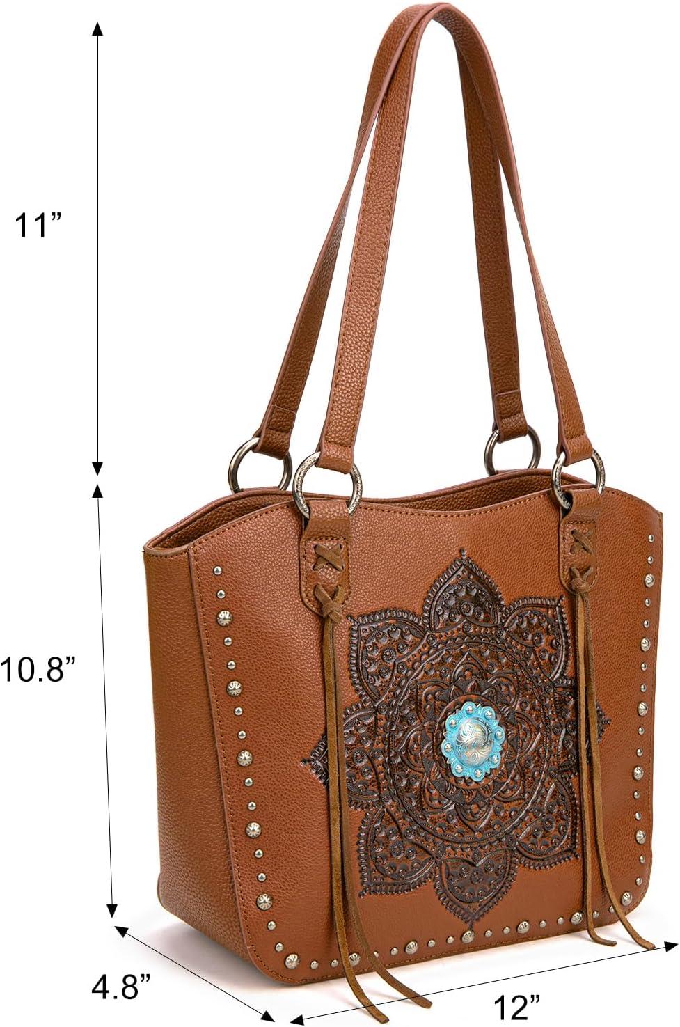 imageMontana West Western Tooling Tote Bag with Wallet Set for Women Vintage Studded Top Handle Shoulder Handbag