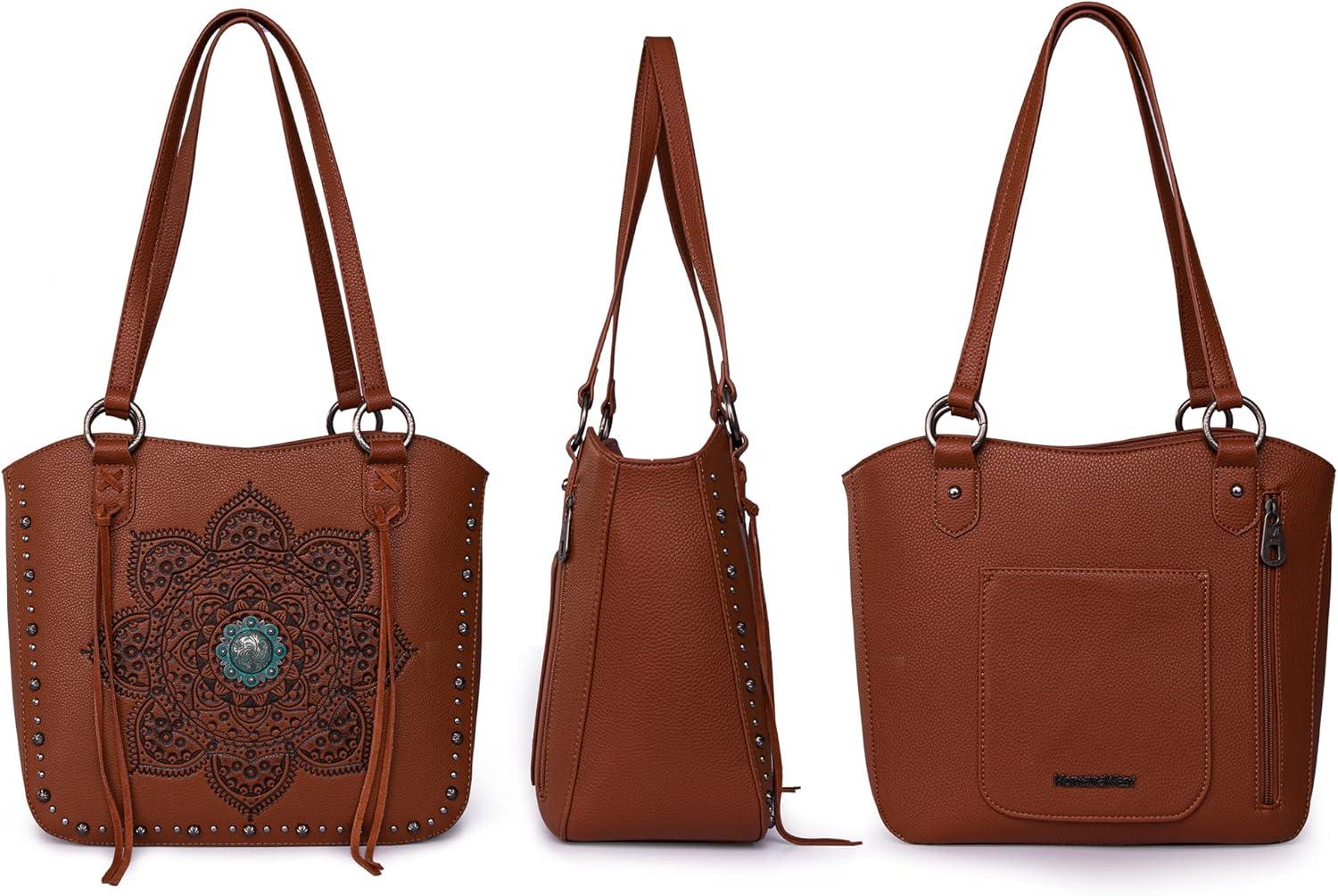 imageMontana West Western Tooling Tote Bag with Wallet Set for Women Vintage Studded Top Handle Shoulder Handbag