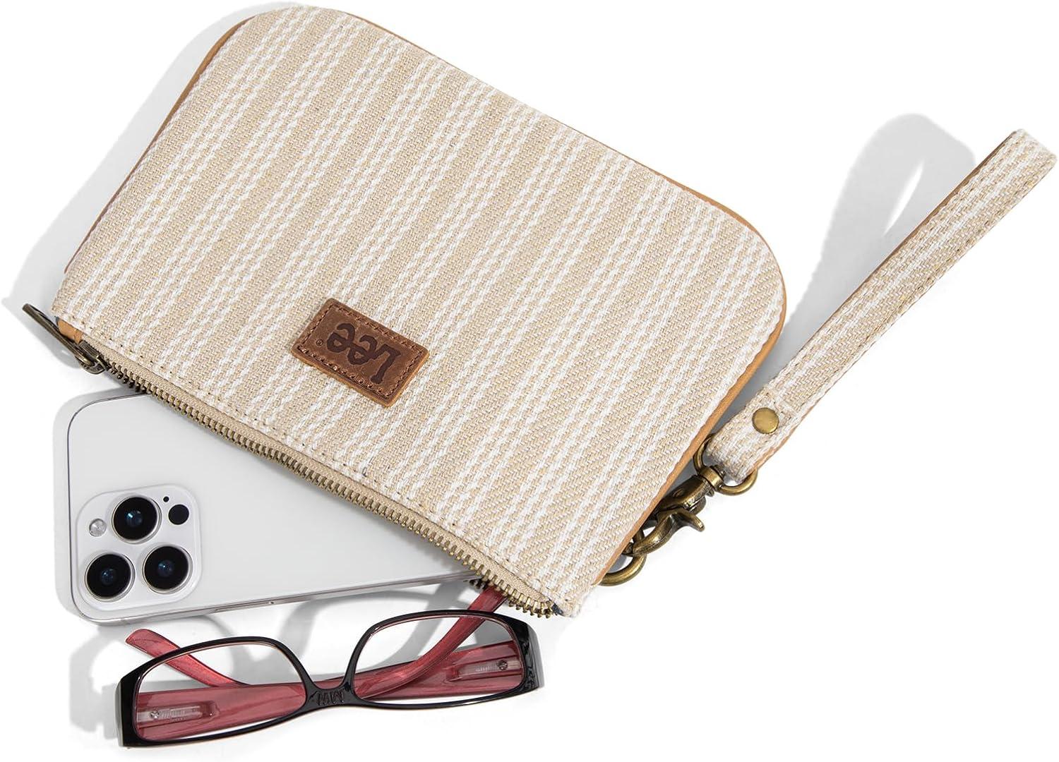 imageMontana West x Lee Large Wristlet Wallets for Women Striped Slim Cell Phone Clutch Purses Handbag with Wrist StrapKhaki