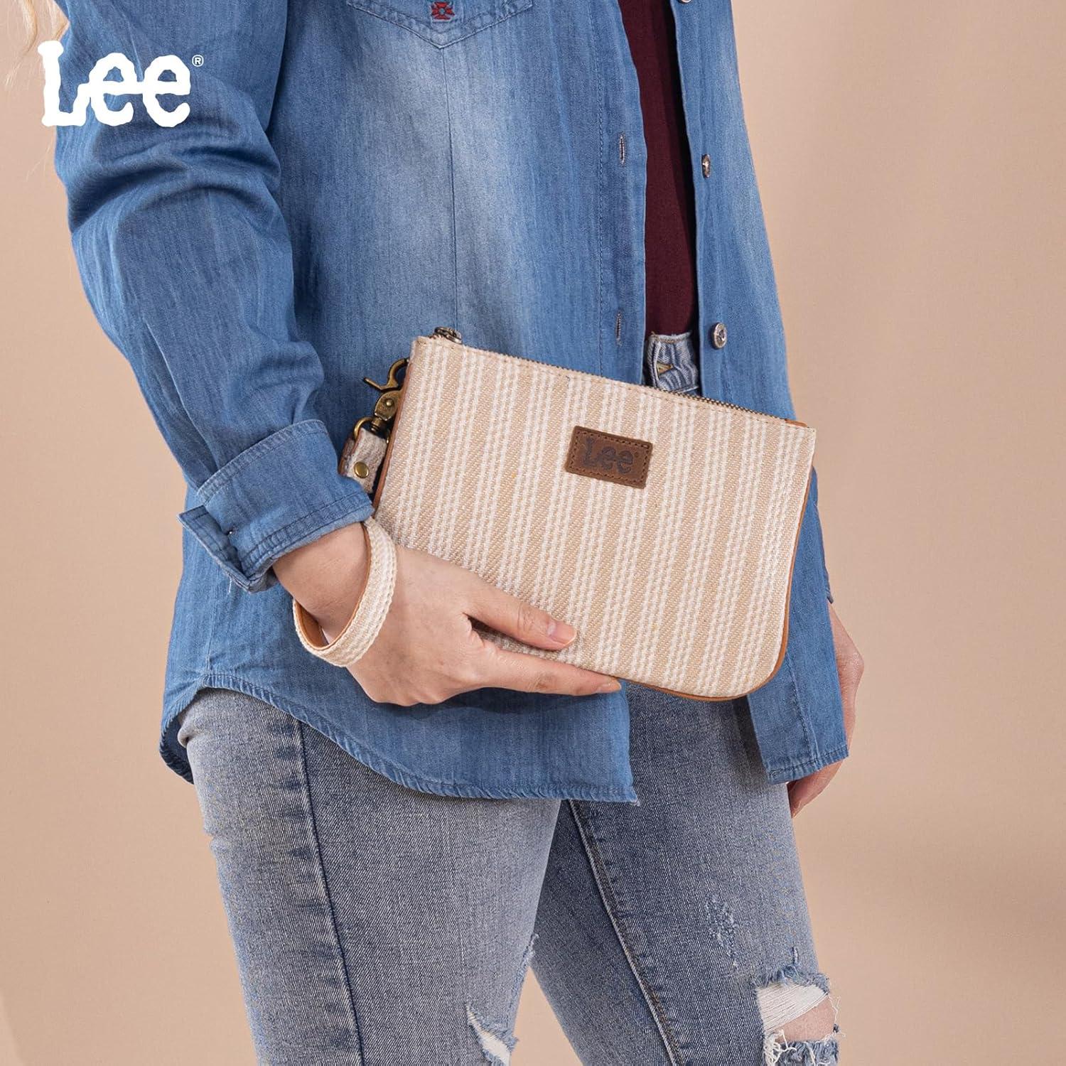 imageMontana West x Lee Large Wristlet Wallets for Women Striped Slim Cell Phone Clutch Purses Handbag with Wrist StrapKhaki