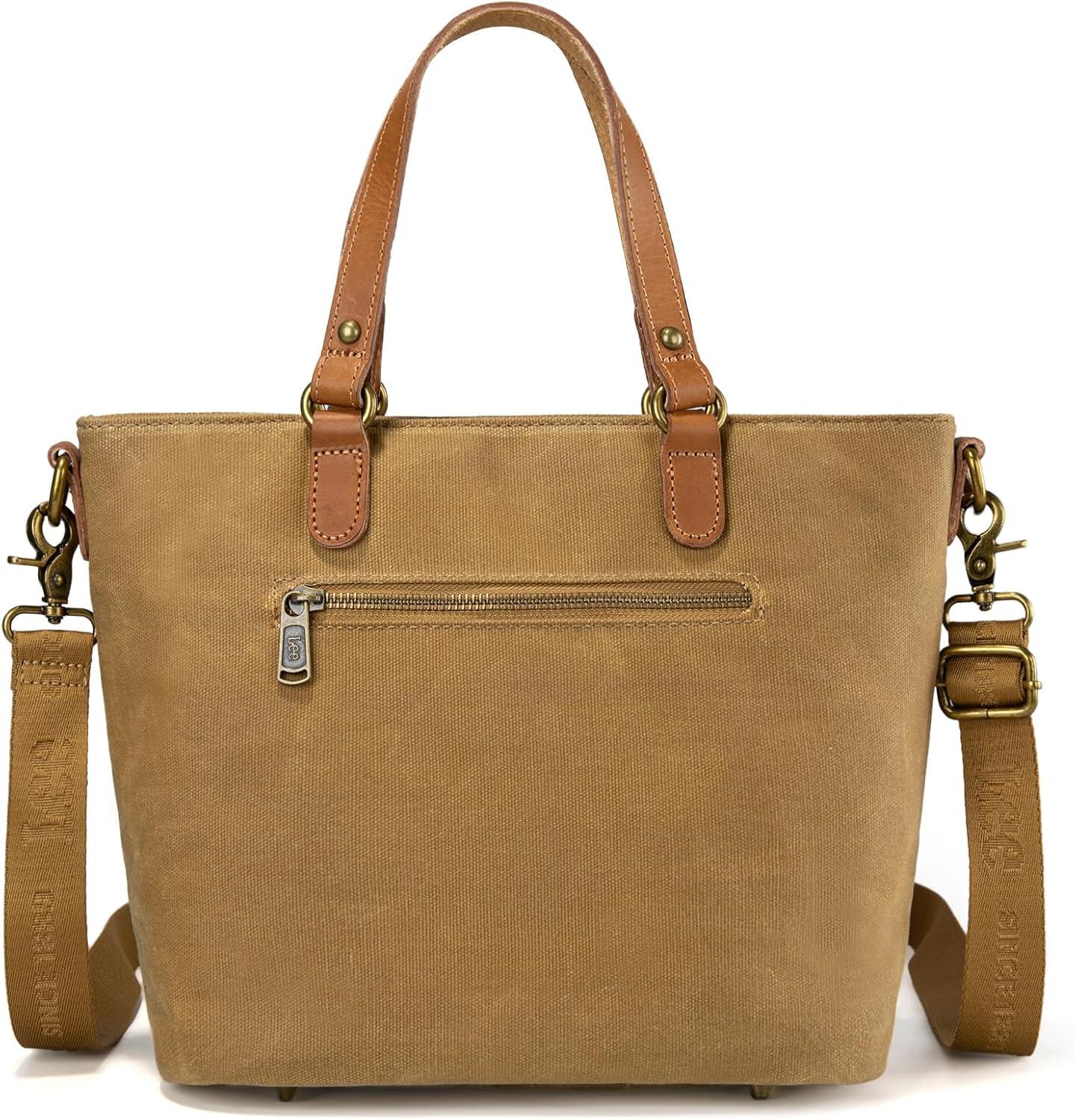 imageMontana West x Lee Waxed Canvas Tote Bag for Women Work Small Vintage Shoulder Bag and Handbag with Leather HandleKhaki