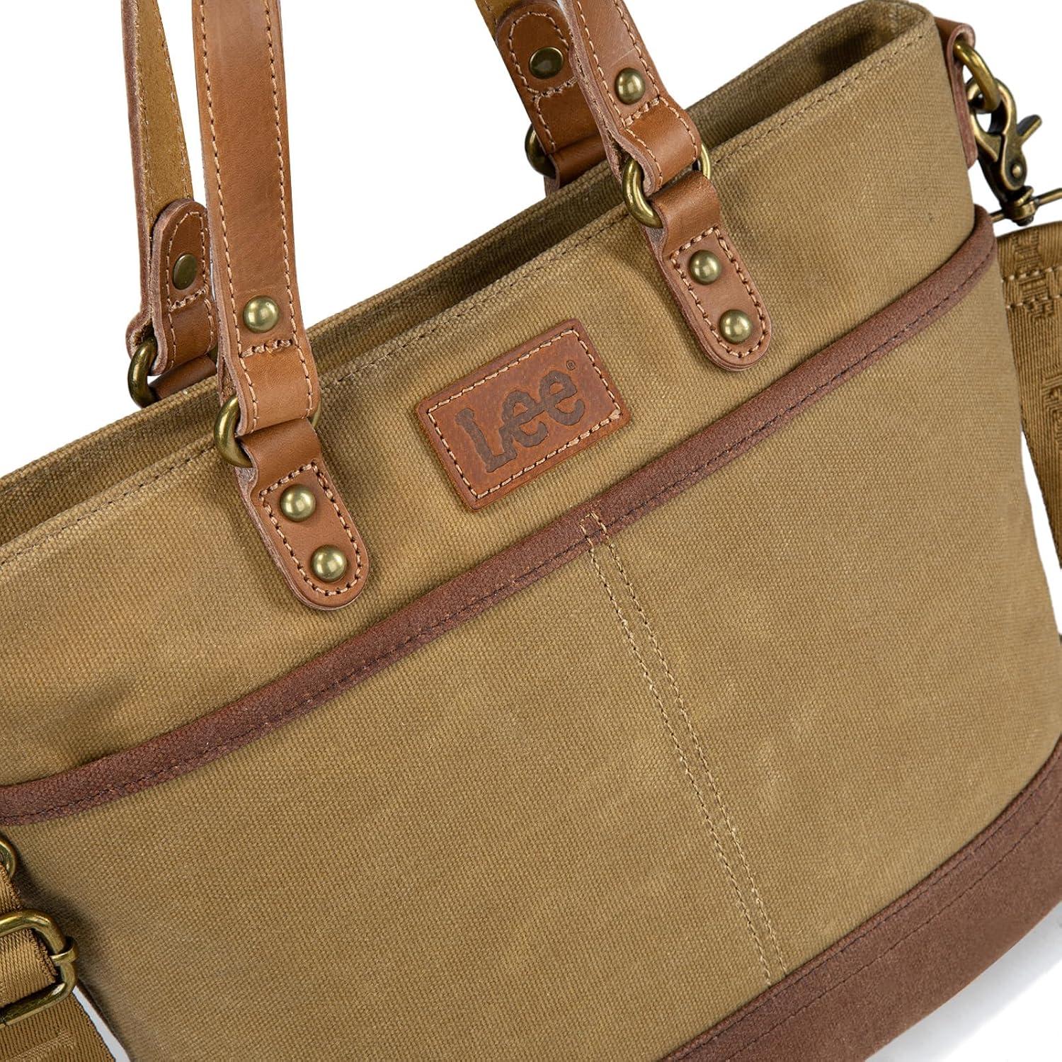 imageMontana West x Lee Waxed Canvas Tote Bag for Women Work Small Vintage Shoulder Bag and Handbag with Leather HandleKhaki
