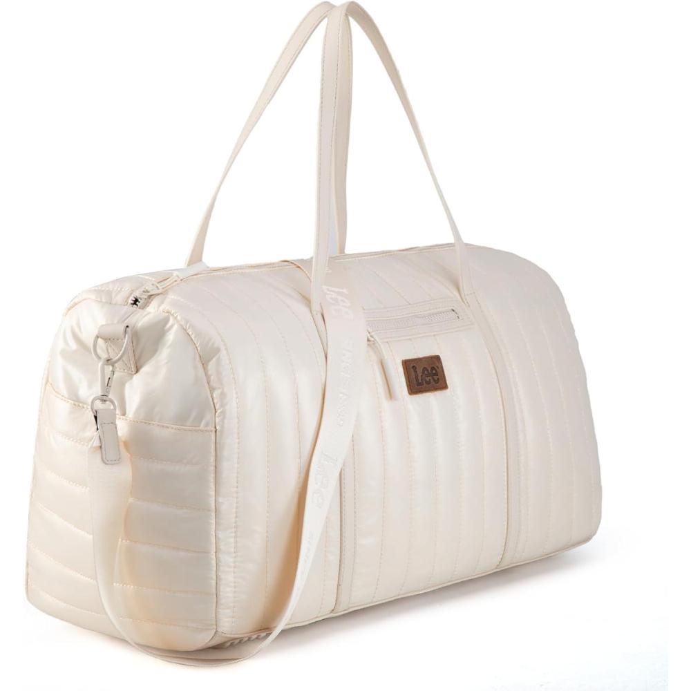 imageLee Quilted Travel Duffel Bag for Women Large Soft Puffy Lightweight Weekender Gym Bag with Adjustable Strap WaterResistant Overnight Carry On Bag for Trips Sport Airplane HospitalBeige