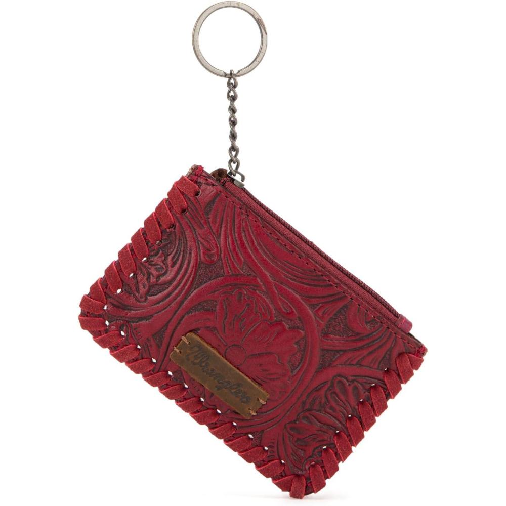 imageMontana West  Wrangler Coin Purse for Men Women Embossed Leather Coin Pouch Small Wallet BlackTooling Pouch Bright Maroon