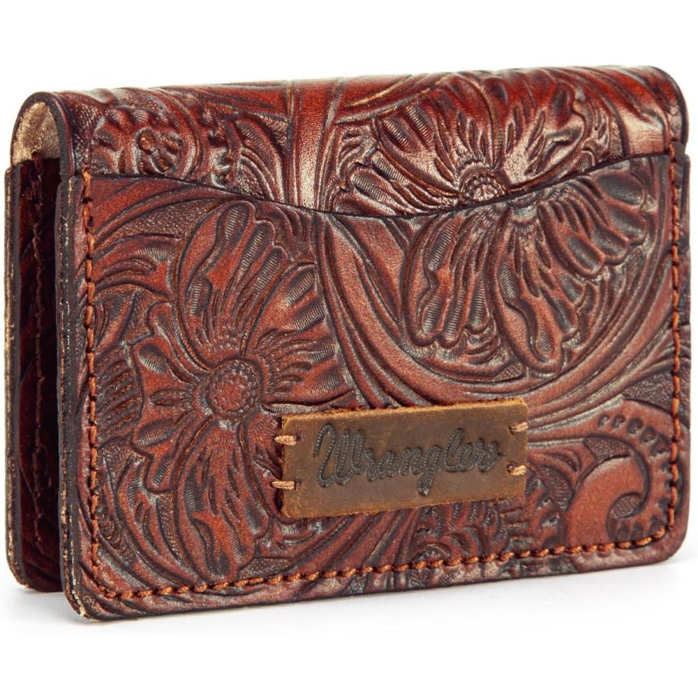 imageMontana West Wrangler Coin Purse for Men Women Embossed Leather Coin Pouch Small Wallet BlackVintage Card Case Light Brown