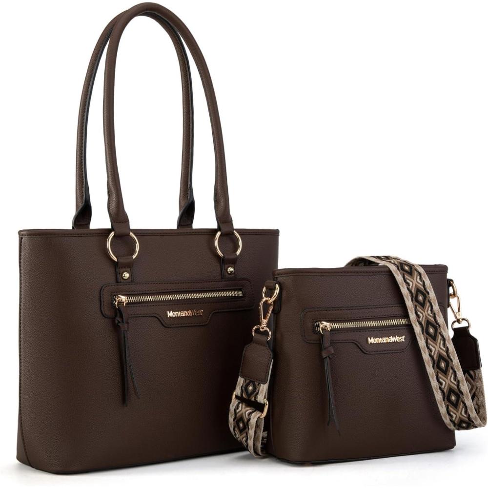 imageMontana West 2Pcs Handbags Sets for Women Large Tote Bags Cute Crossbody PursesCoffee