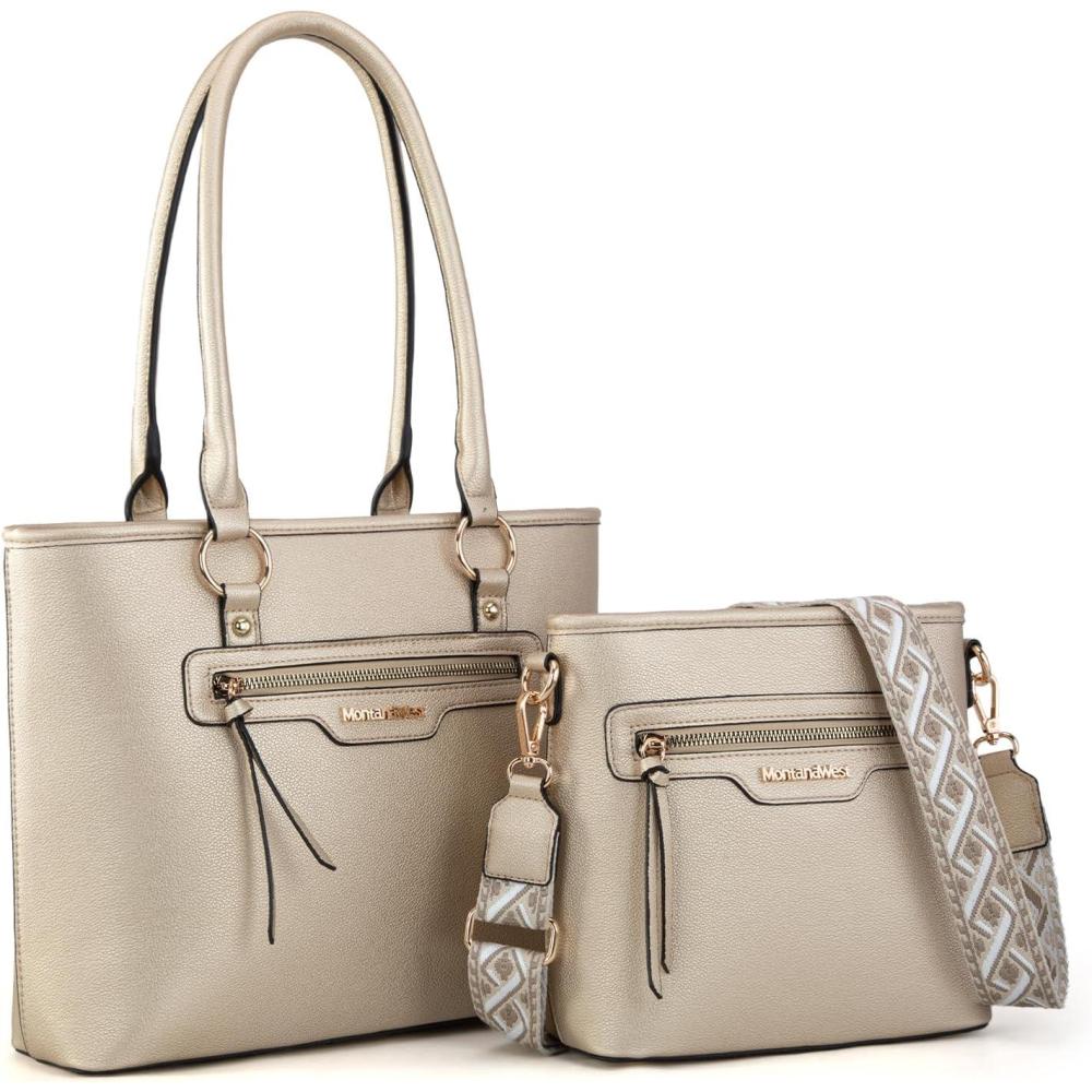 imageMontana West 2Pcs Handbags Sets for Women Large Tote Bags Cute Crossbody PursesGold